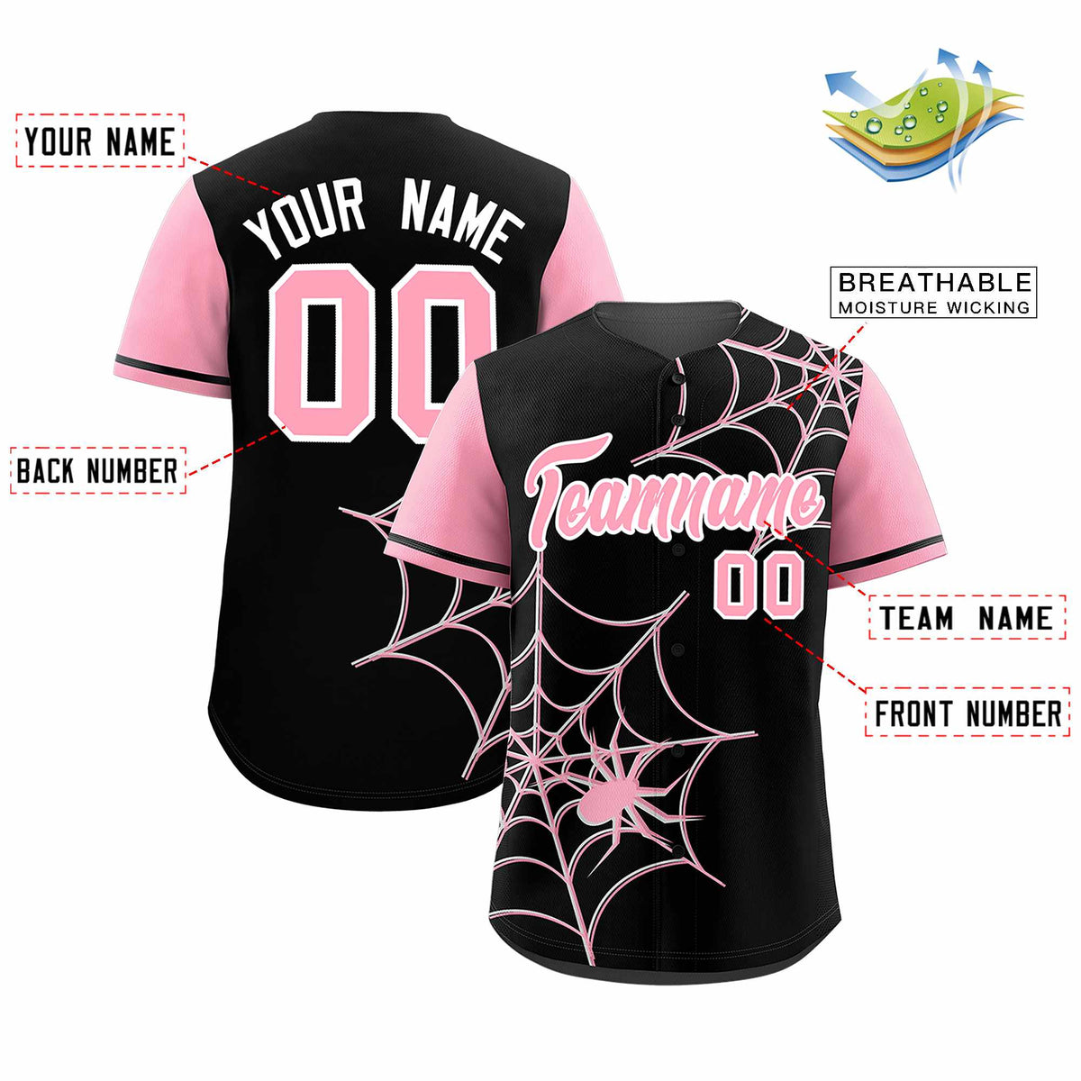 Custom Black-Light Pink Spider Web Pattern Raglan Sleeves Authentic Baseball Jersey | KXKSHOP