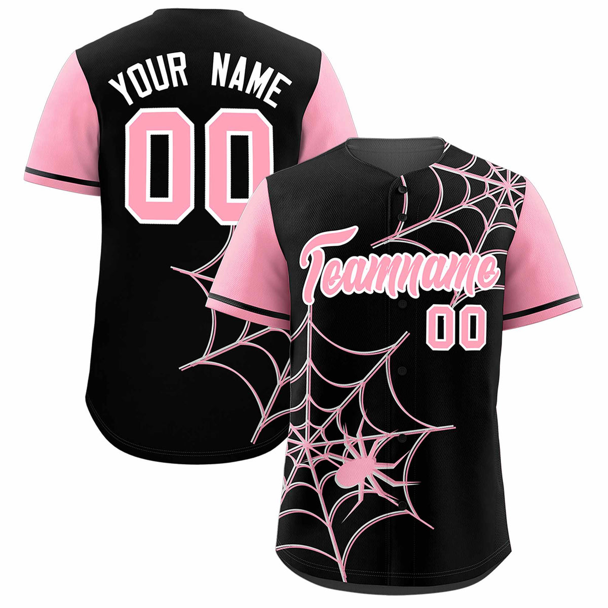 Custom Black-Light Pink Spider Web Pattern Raglan Sleeves Authentic Baseball Jersey | KXKSHOP