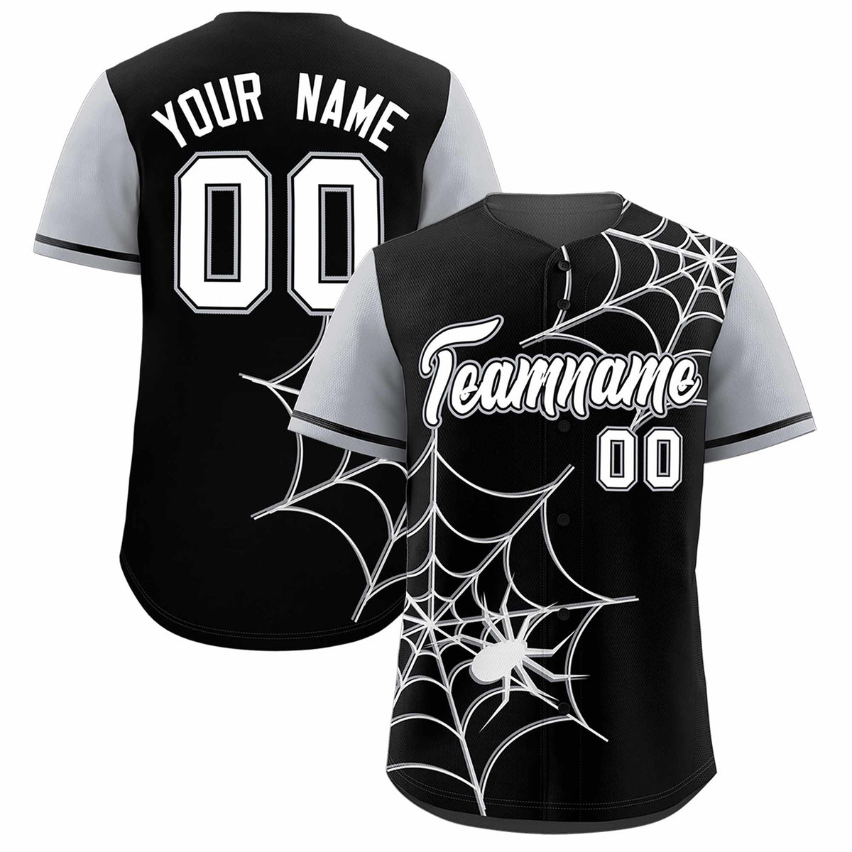 Custom Black-Gray Spider Web Pattern Raglan Sleeves Authentic Baseball Jersey | KXKSHOP