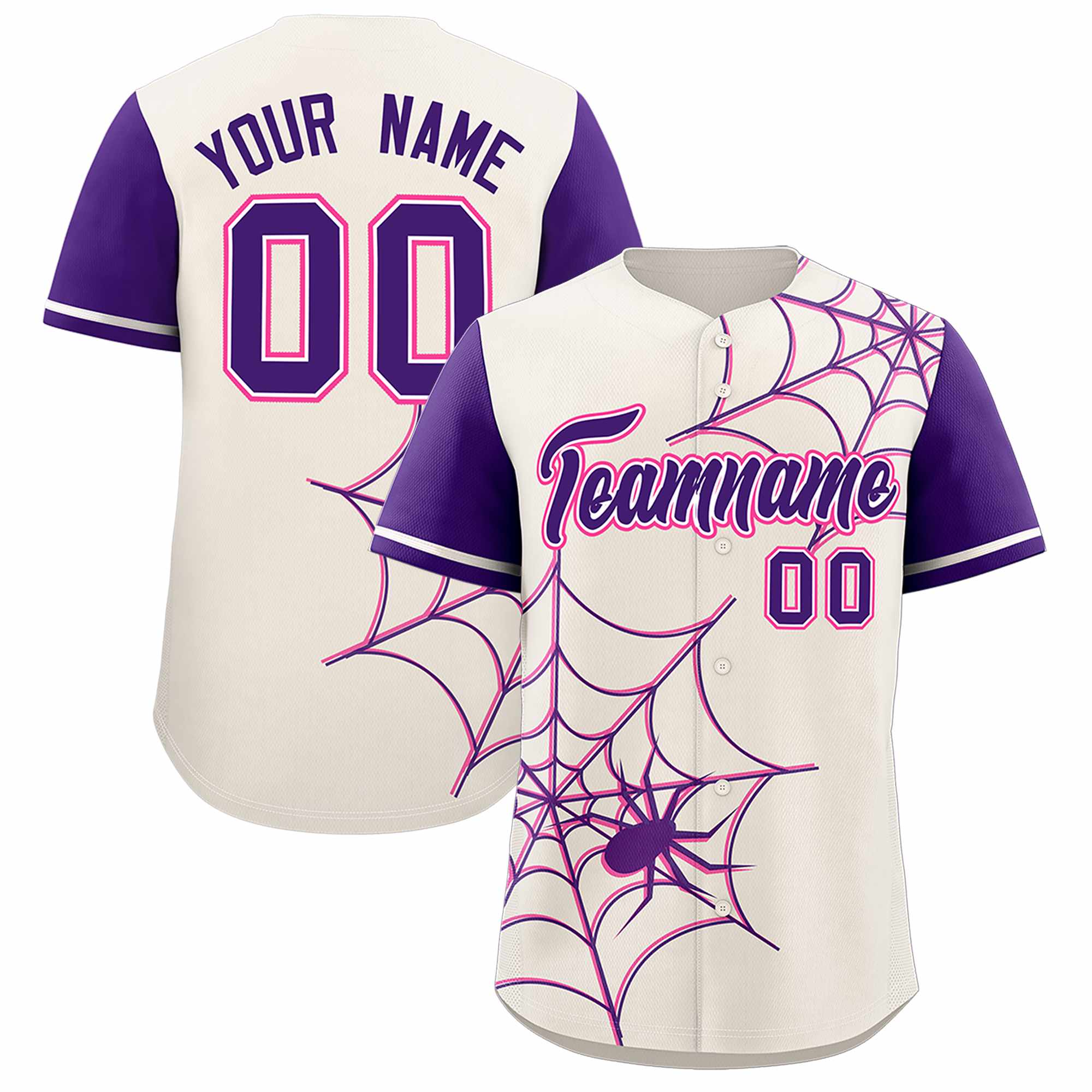 Custom Cream-Purple Spider Web Pattern Raglan Sleeves Authentic Baseball Jersey | KXKSHOP