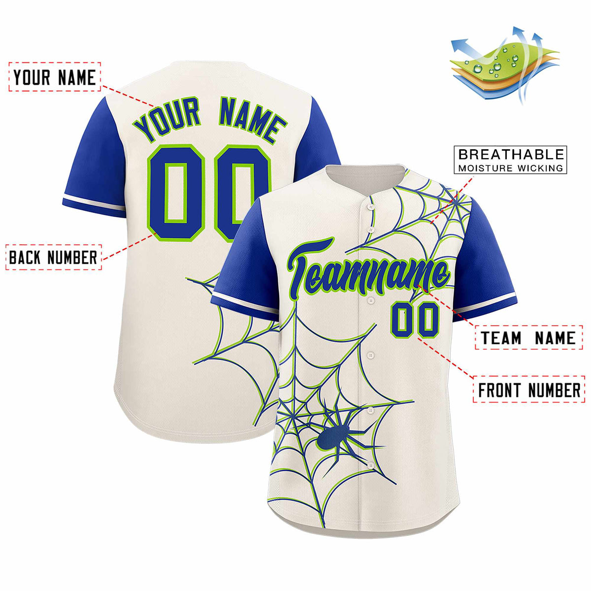 Custom Cream-Royal Spider Web Pattern Raglan Sleeves Authentic Baseball Jersey | KXKSHOP