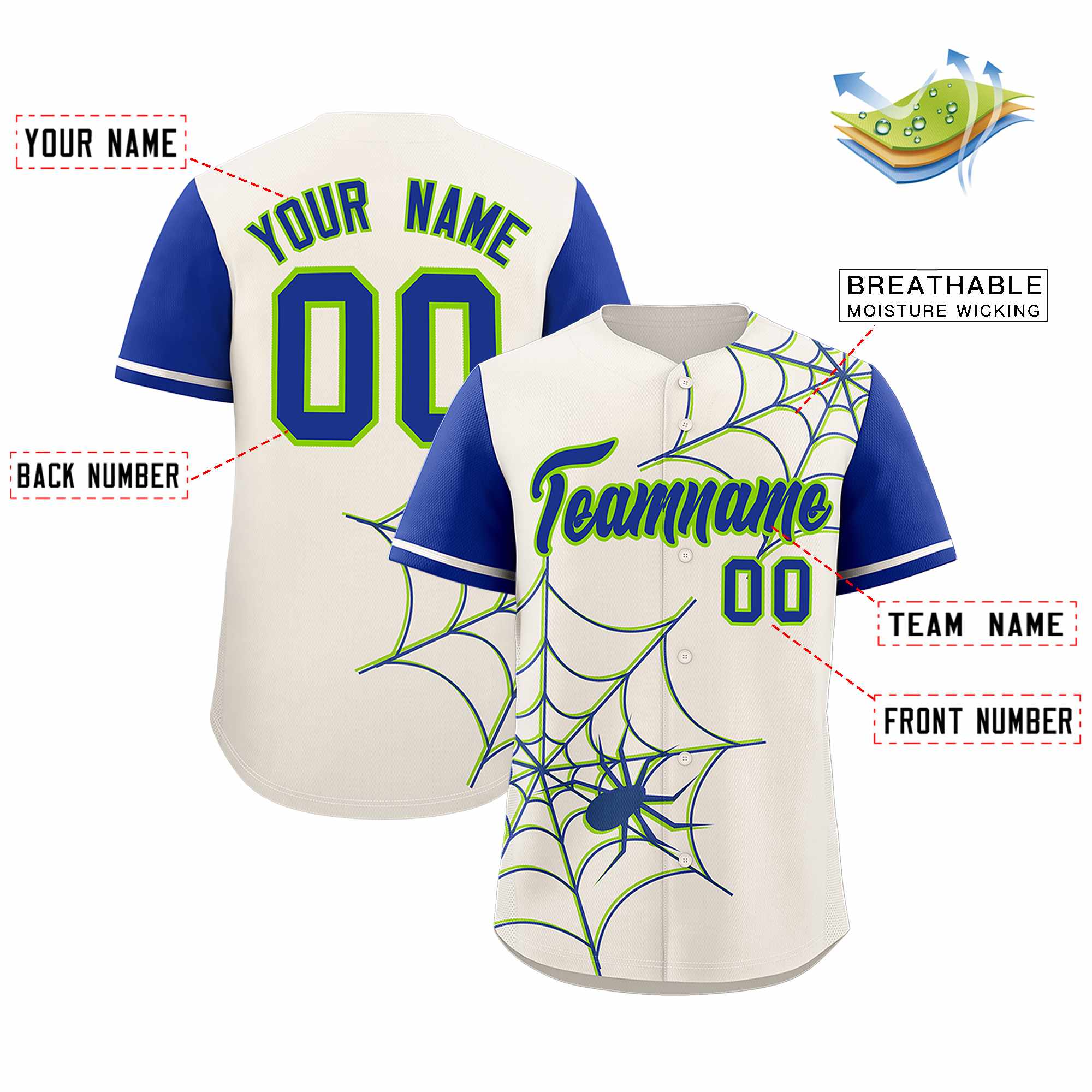 Custom Cream-Royal Spider Web Pattern Raglan Sleeves Authentic Baseball Jersey | KXKSHOP
