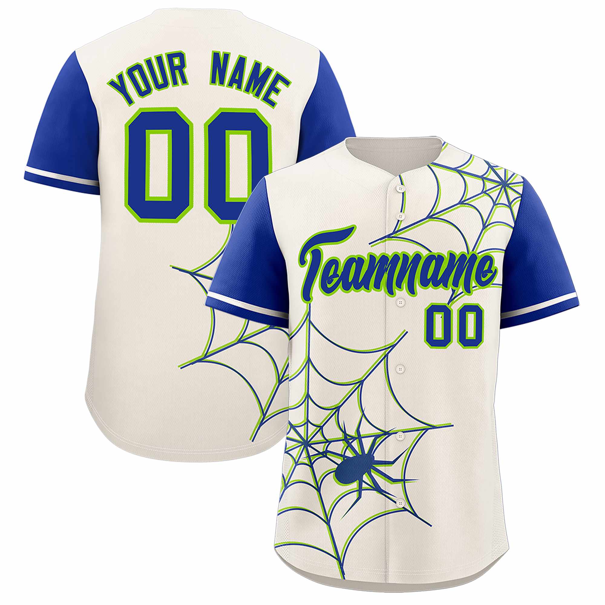 Custom Cream-Royal Spider Web Pattern Raglan Sleeves Authentic Baseball Jersey | KXKSHOP