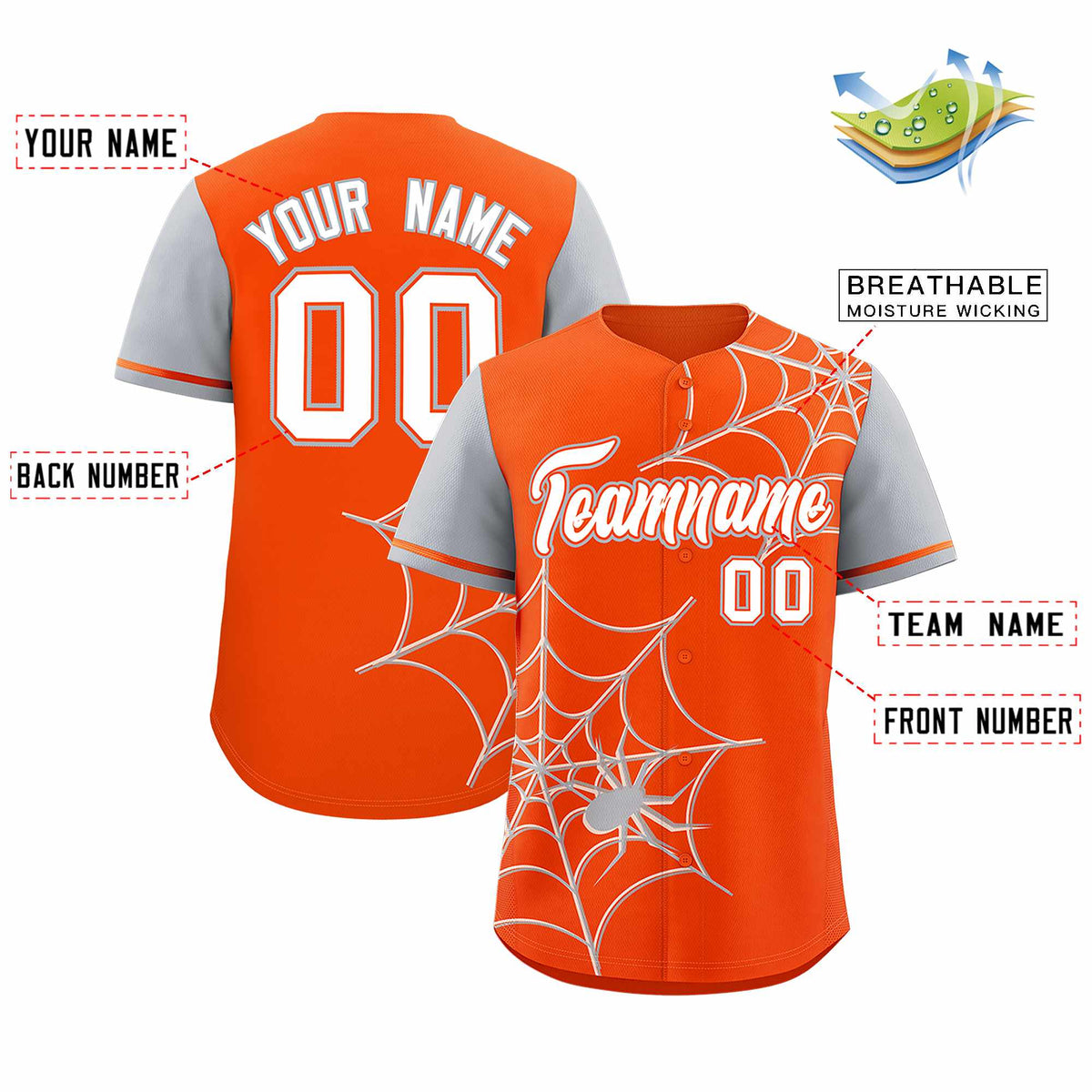 Custom Orange-Gray Spider Web Pattern Raglan Sleeves Authentic Baseball Jersey | KXKSHOP