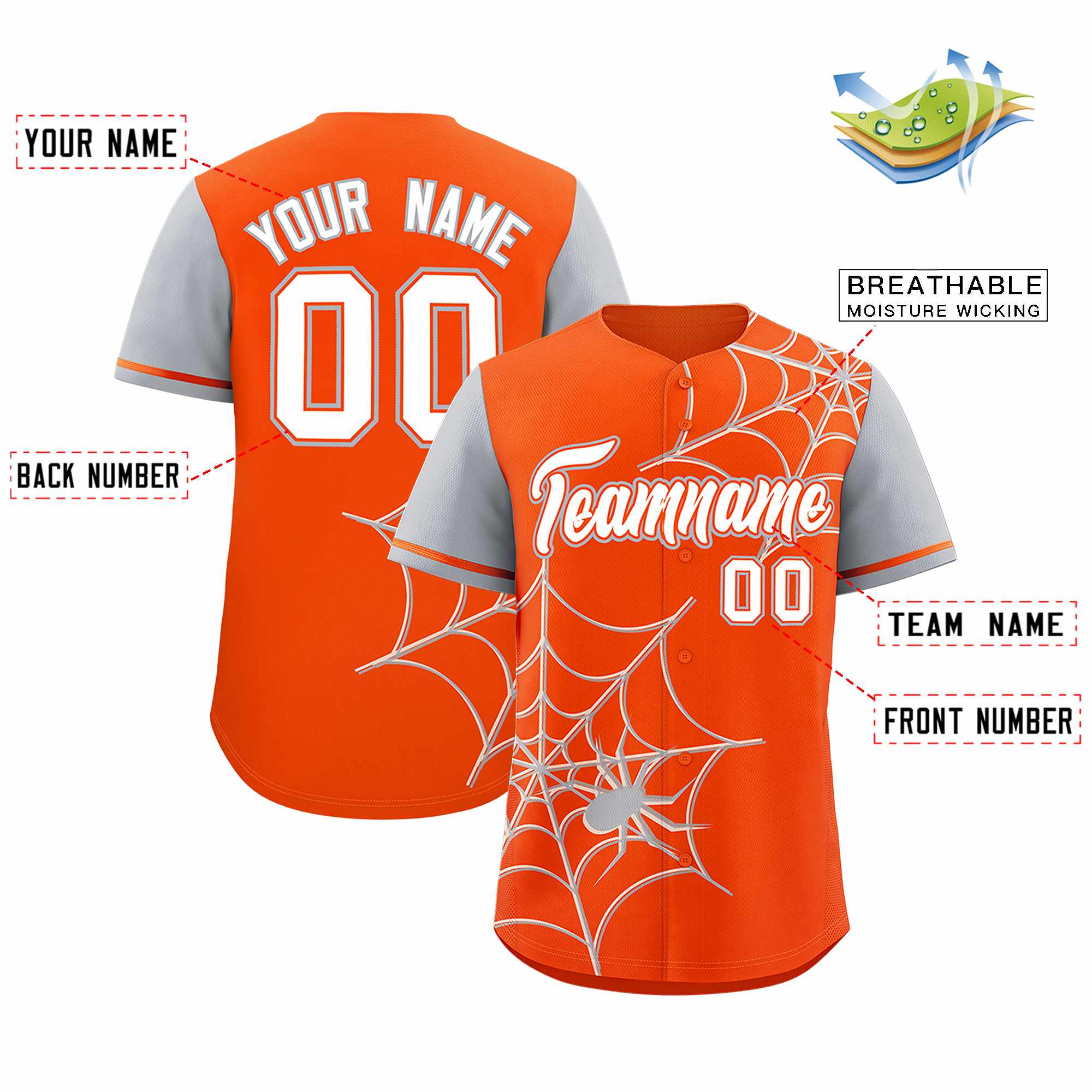 Custom Orange-Gray Spider Web Pattern Raglan Sleeves Authentic Baseball Jersey | KXKSHOP