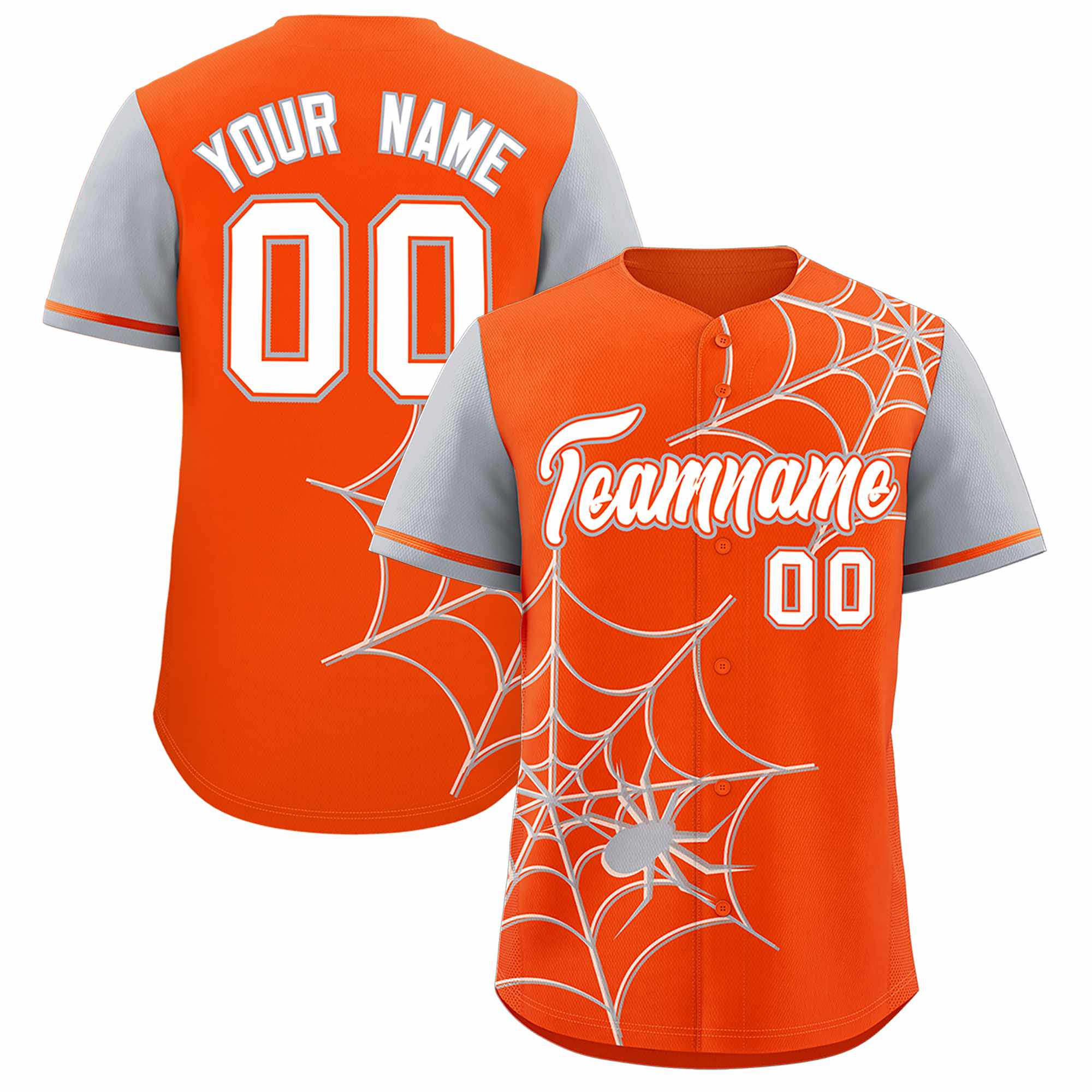 Custom Orange-Gray Spider Web Pattern Raglan Sleeves Authentic Baseball Jersey | KXKSHOP
