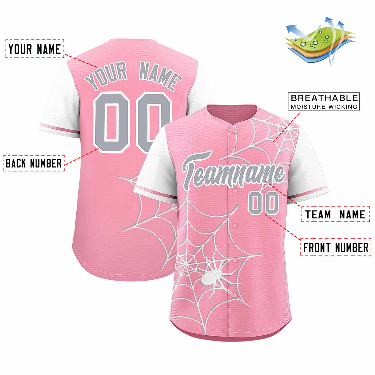 Custom Light Pink-White Spider Web Pattern Raglan Sleeves Authentic Baseball Jersey | KXKSHOP