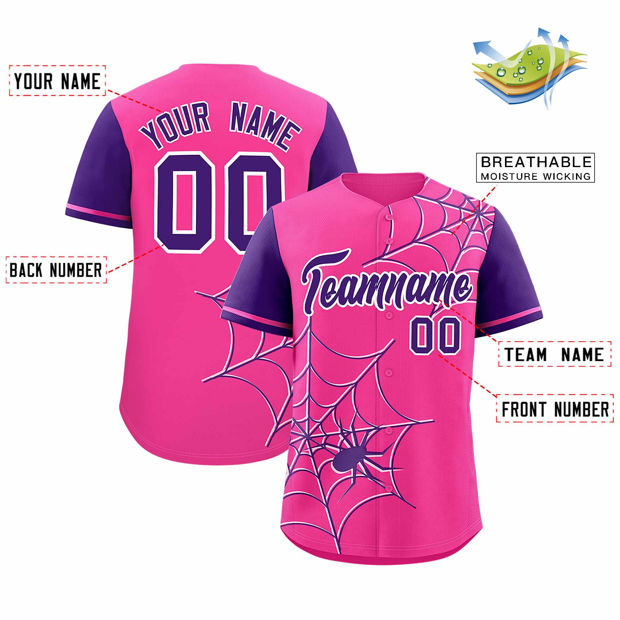 Custom Pink-Purple Spider Web Pattern Raglan Sleeves Authentic Baseball Jersey | KXKSHOP