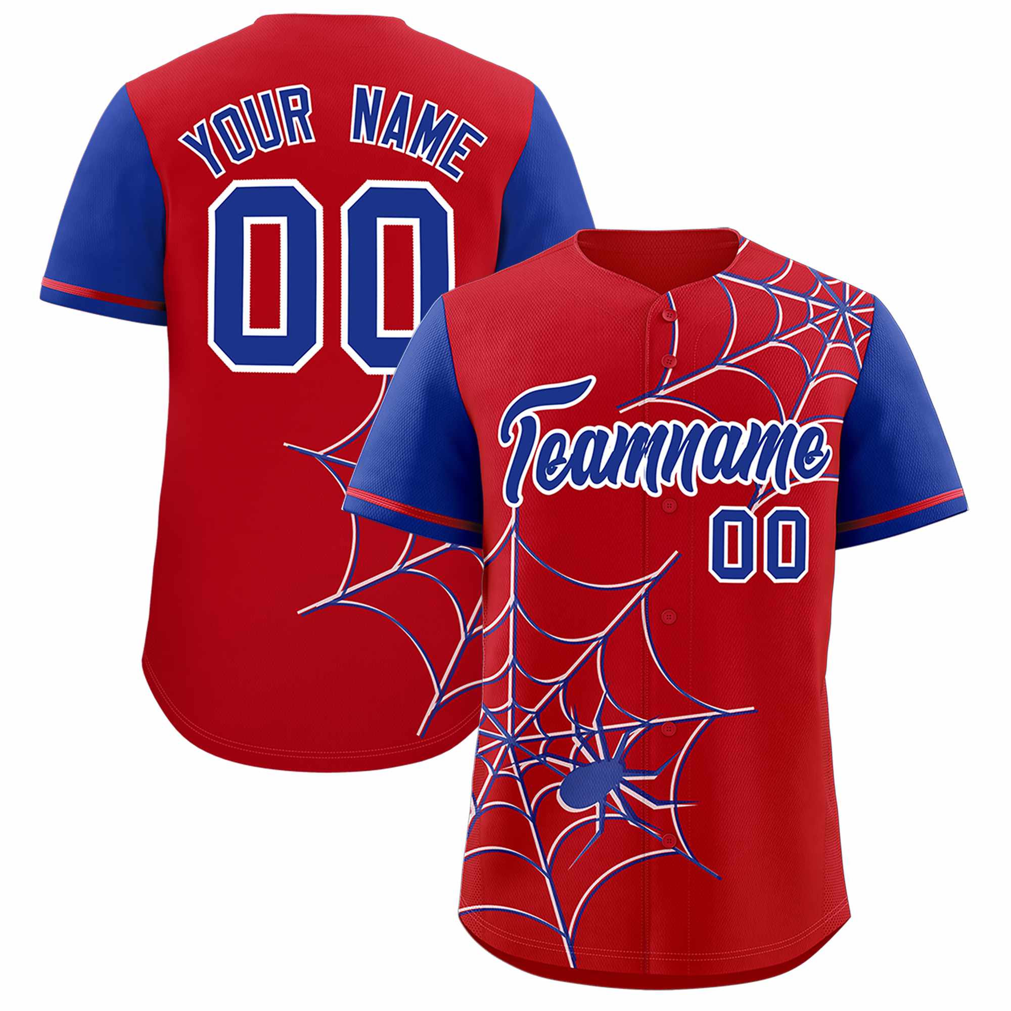 Custom Red-Royal Spider Web Pattern Raglan Sleeves Authentic Baseball Jersey | KXKSHOP