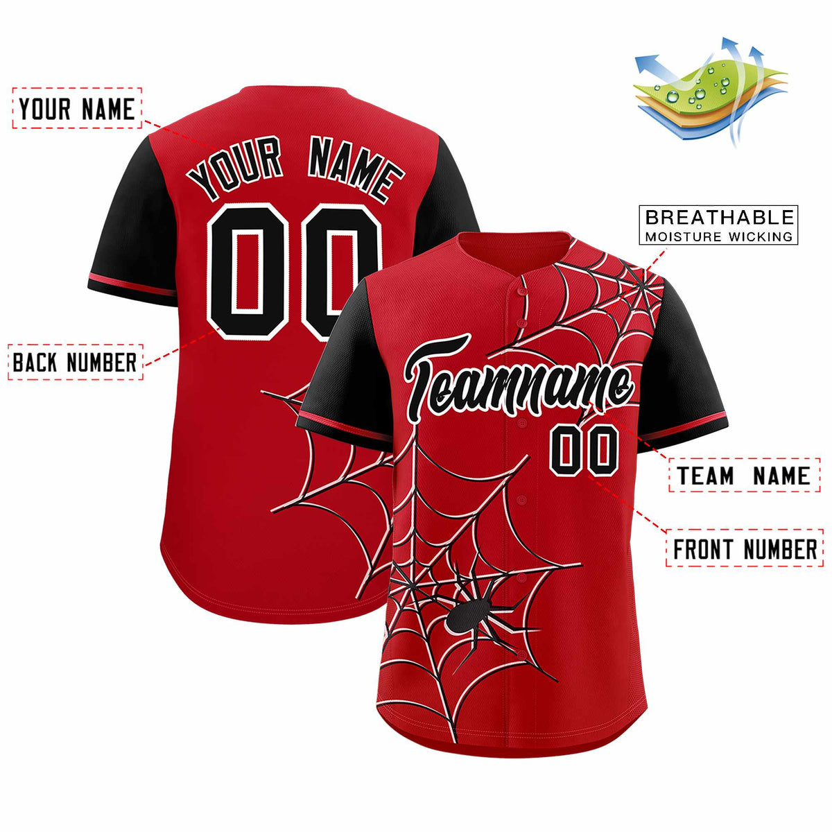 Custom Red-Black Spider Web Pattern Raglan Sleeves Authentic Baseball Jersey | KXKSHOP