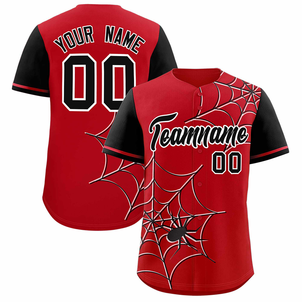 Custom Red-Black Spider Web Pattern Raglan Sleeves Authentic Baseball Jersey | KXKSHOP
