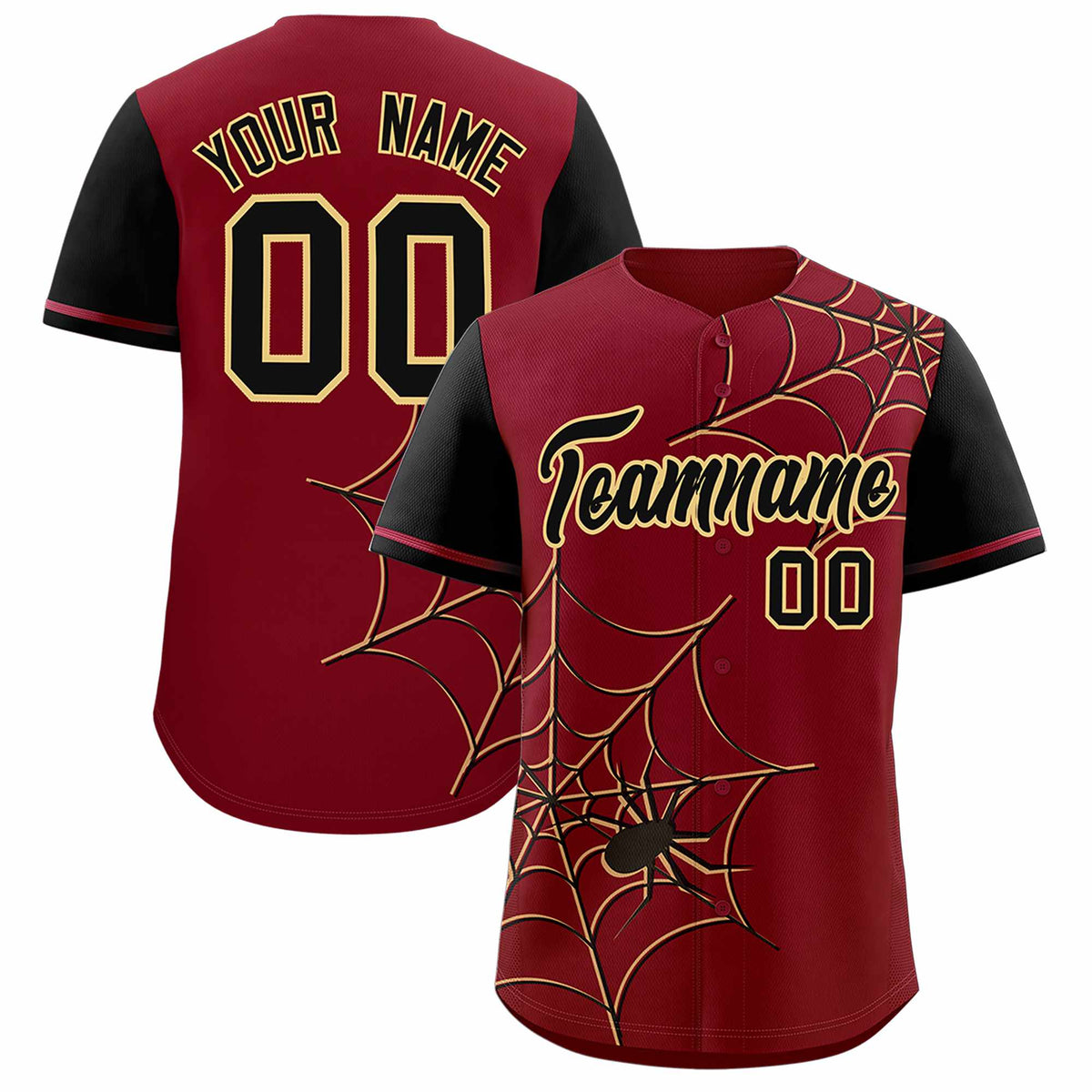 Custom Crimson-Black Spider Web Pattern Raglan Sleeves Authentic Baseball Jersey | KXKSHOP