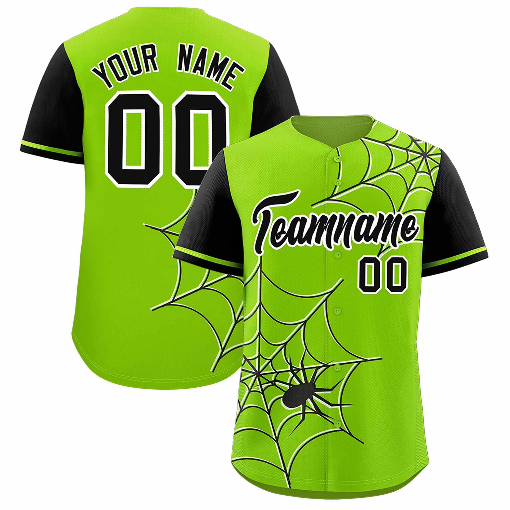 Custom Neon Green-Black Spider Web Pattern Raglan Sleeves Authentic Baseball Jersey | KXKSHOP
