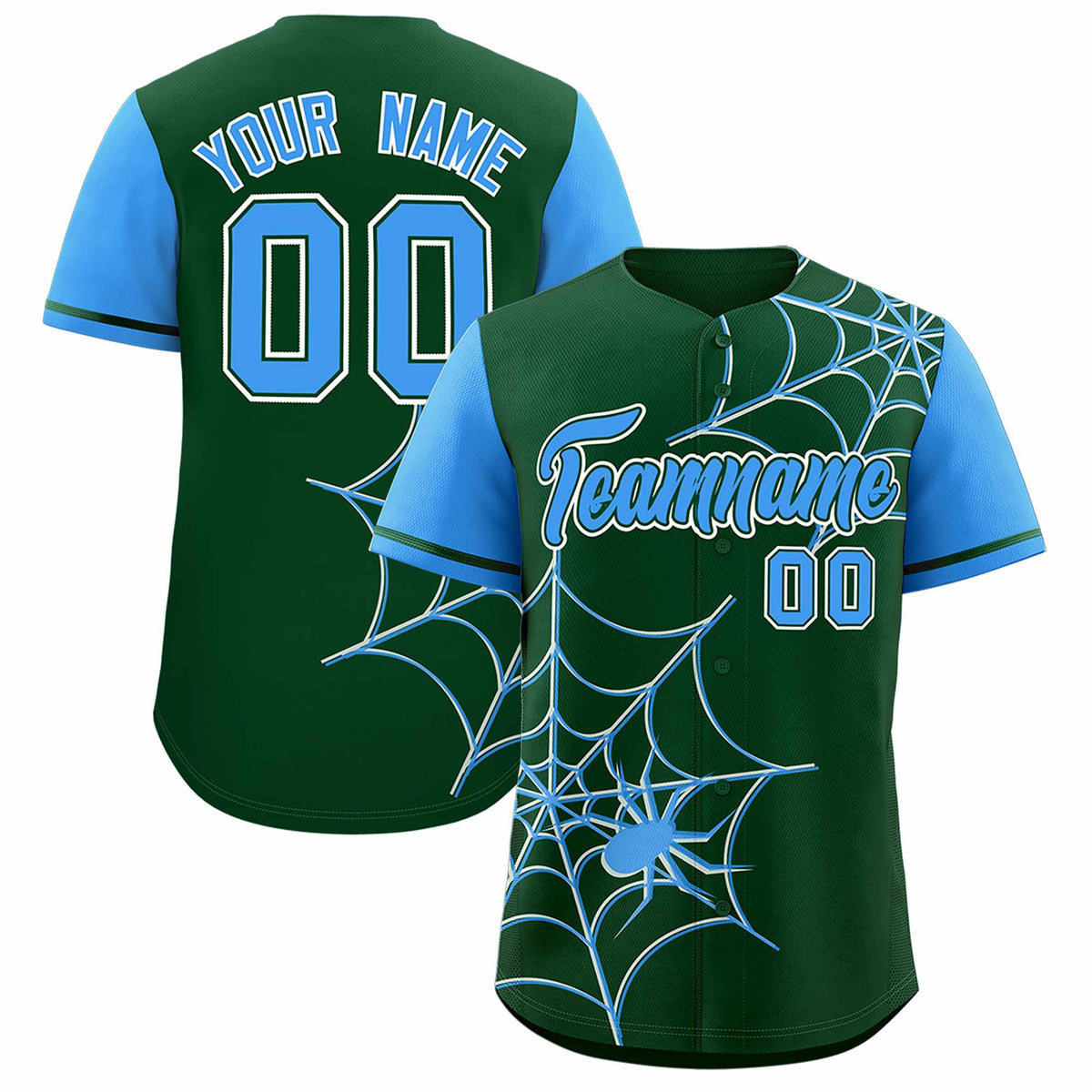 Custom Green-Powder Blue Spider Web Pattern Raglan Sleeves Authentic Baseball Jersey | KXKSHOP