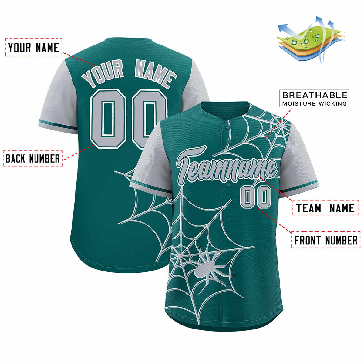 Custom Aqua-Gray Spider Web Pattern Raglan Sleeves Authentic Baseball Jersey | KXKSHOP