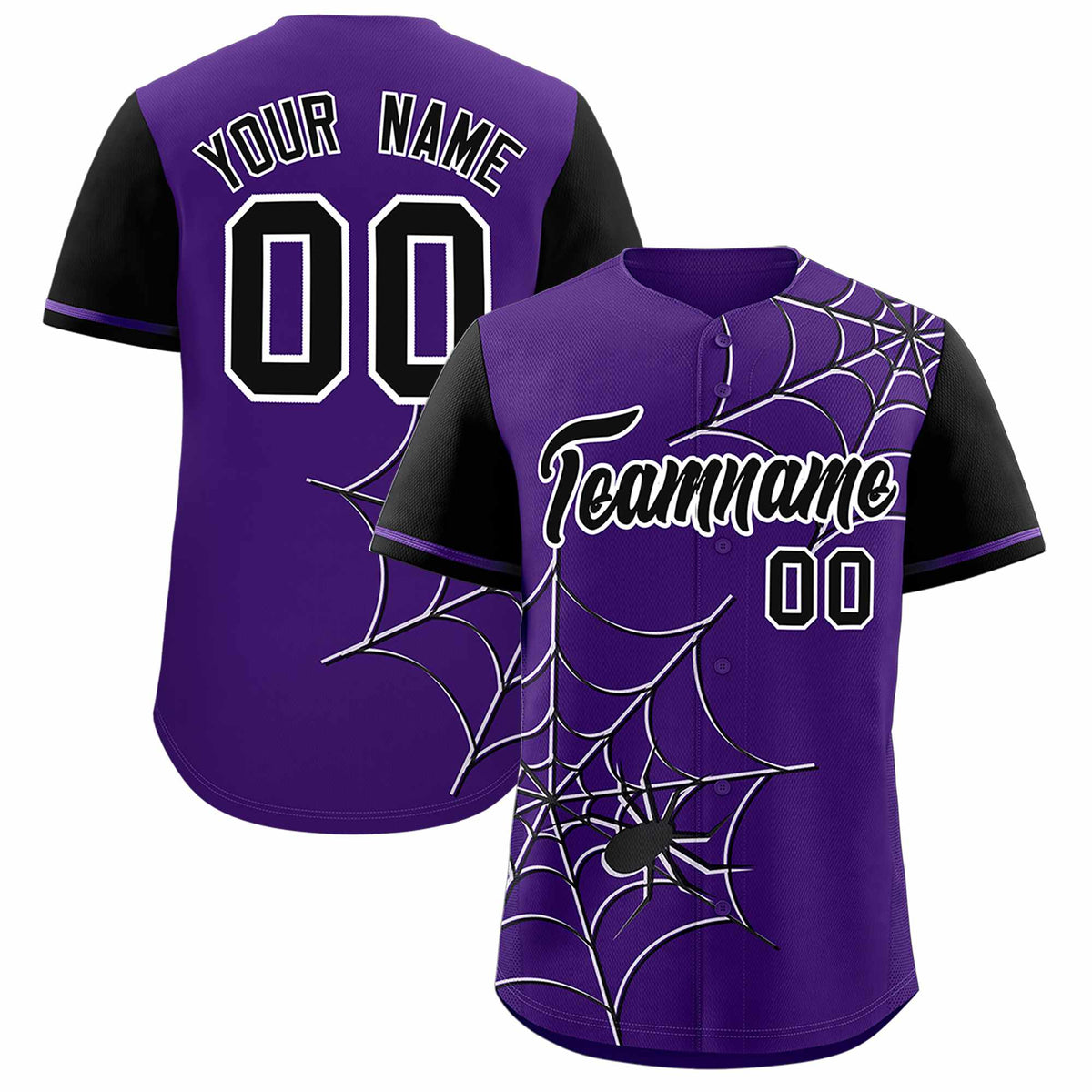 Custom Purple-Black Spider Web Pattern Raglan Sleeves Authentic Baseball Jersey | KXKSHOP