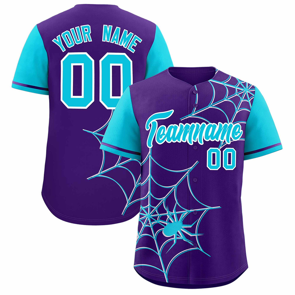 Custom Purple-Sky Blue Spider Web Pattern Raglan Sleeves Authentic Baseball Jersey | KXKSHOP