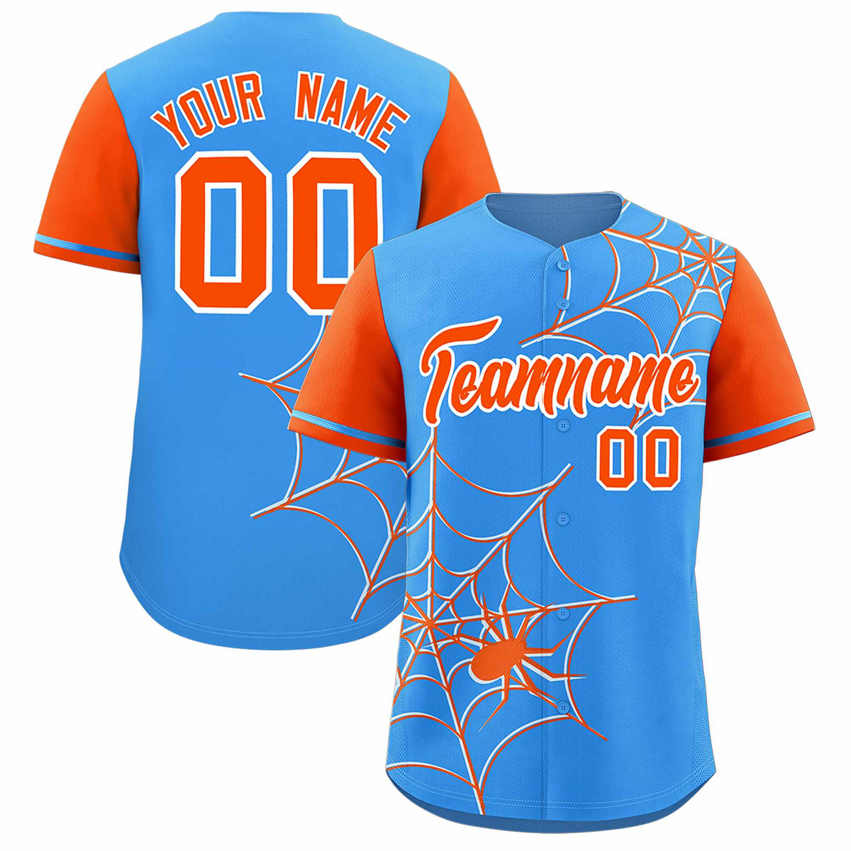Custom Powder Blue-Orange Spider Web Pattern Raglan Sleeves Authentic Baseball Jersey | KXKSHOP