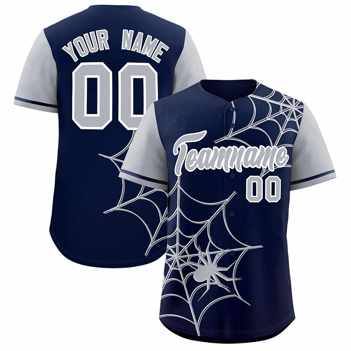 Custom Navy-Gray Spider Web Pattern Raglan Sleeves Authentic Baseball Jersey | KXKSHOP