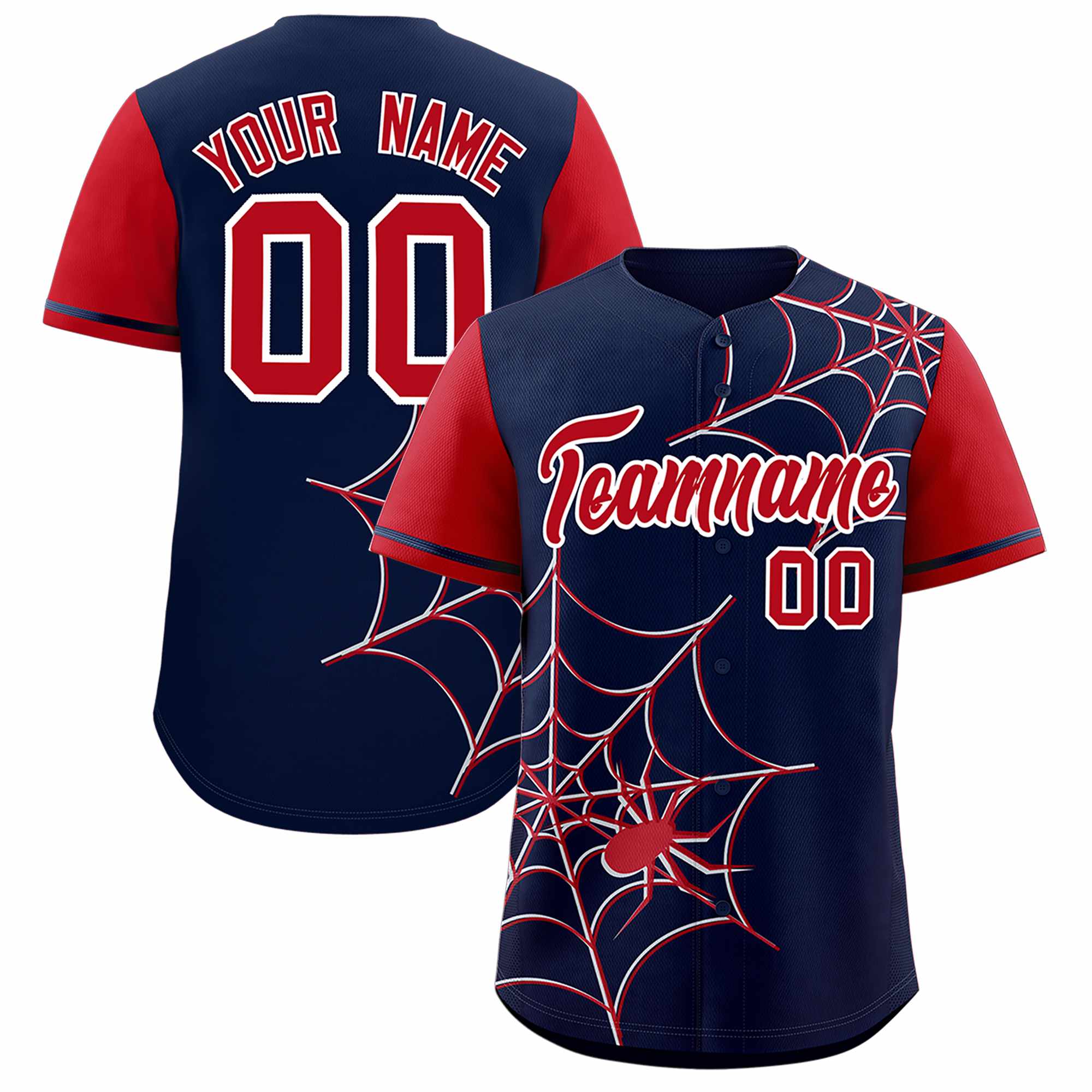 Custom Navy Red Spider Web Pattern Raglan Sleeves Authentic Baseball Jersey | KXKSHOP