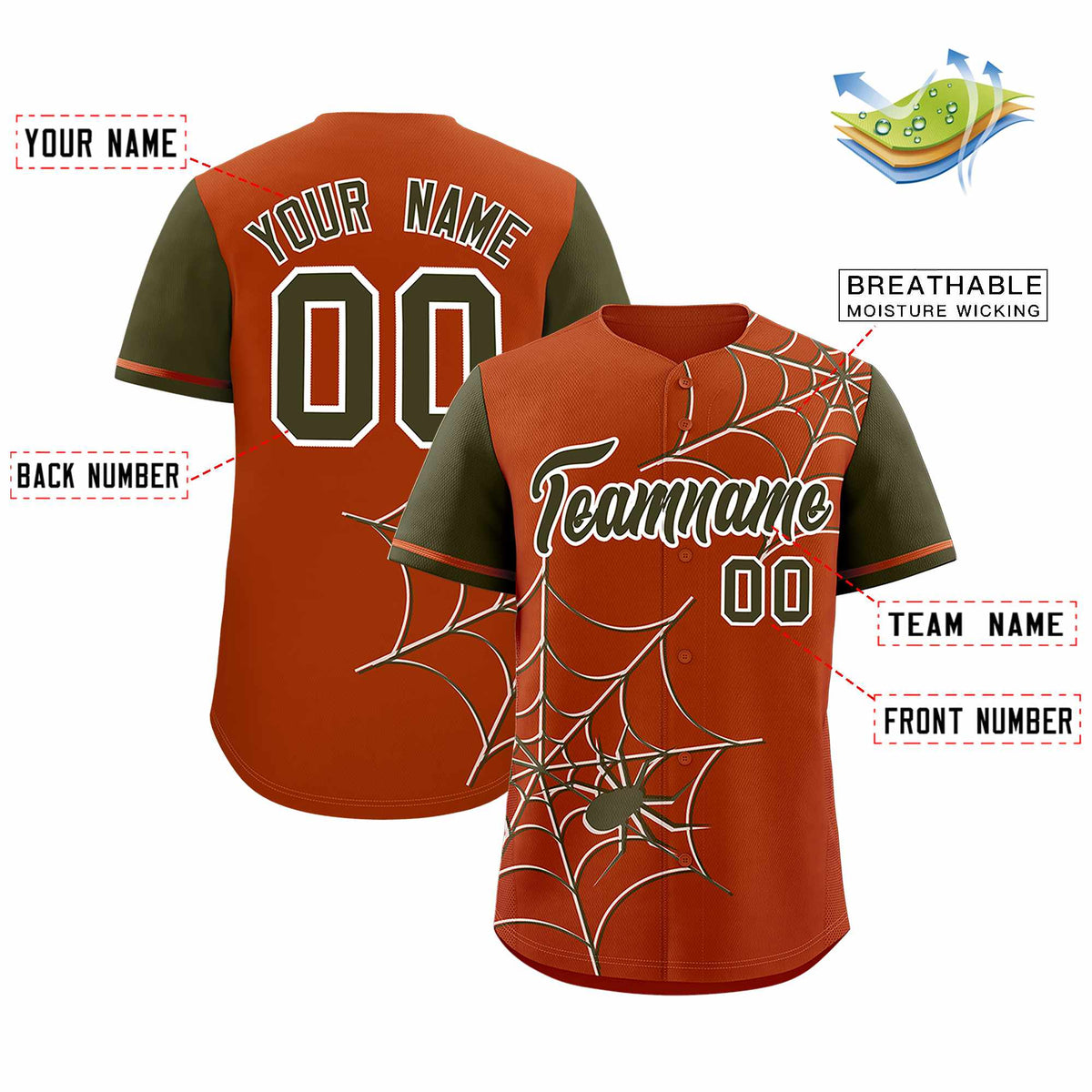 Custom Texas Orange-Olive Spider Web Pattern Raglan Sleeves Authentic Baseball Jersey | KXKSHOP