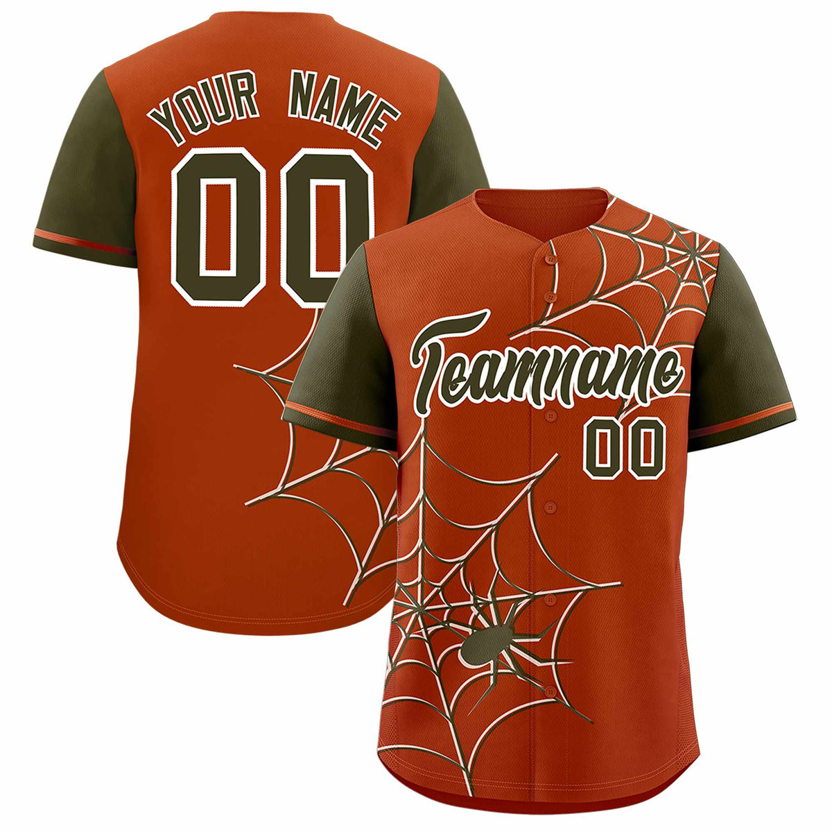 Custom Texas Orange-Olive Spider Web Pattern Raglan Sleeves Authentic Baseball Jersey | KXKSHOP