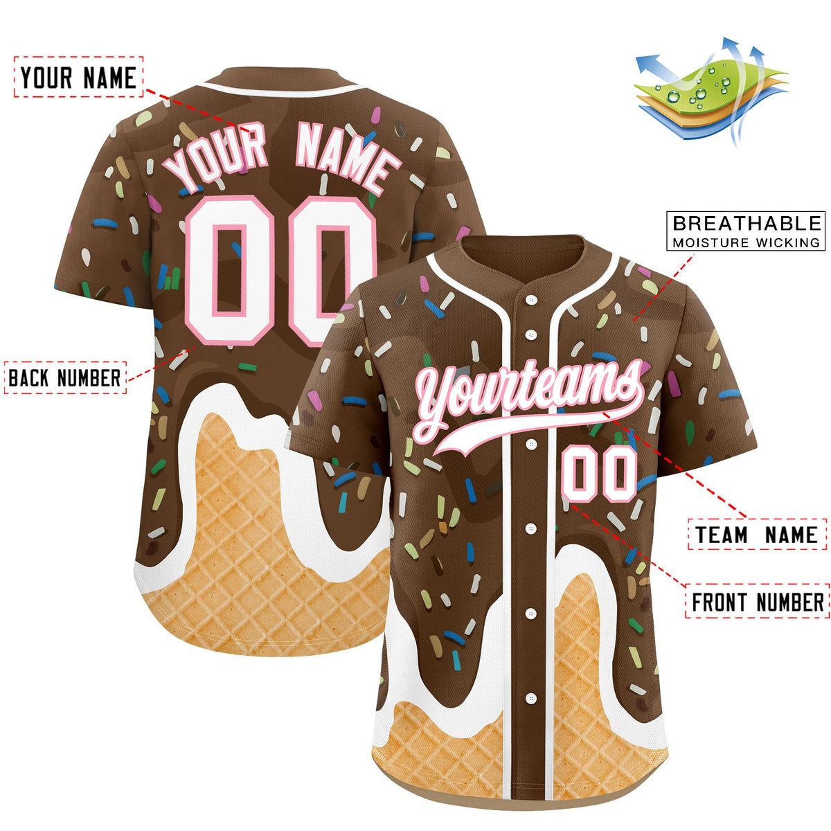 Custom Brown Ice Cream Cone Graffiti Pattern Fashion Authentic Baseball Jersey| KXKSHOP
