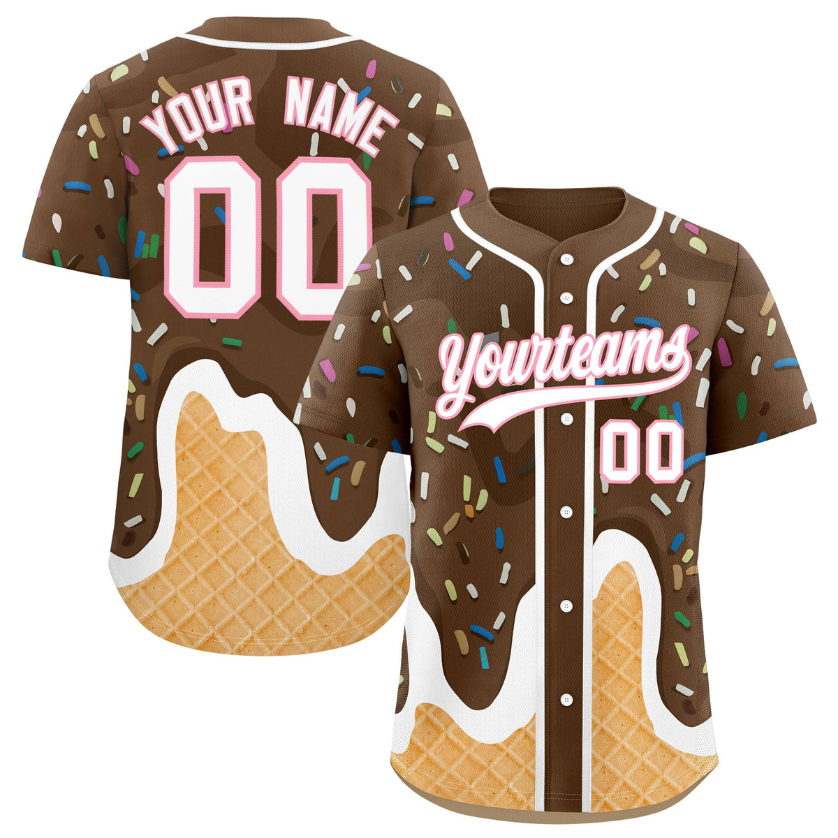 Custom Brown Ice Cream Cone Graffiti Pattern Fashion Authentic Baseball Jersey| KXKSHOP