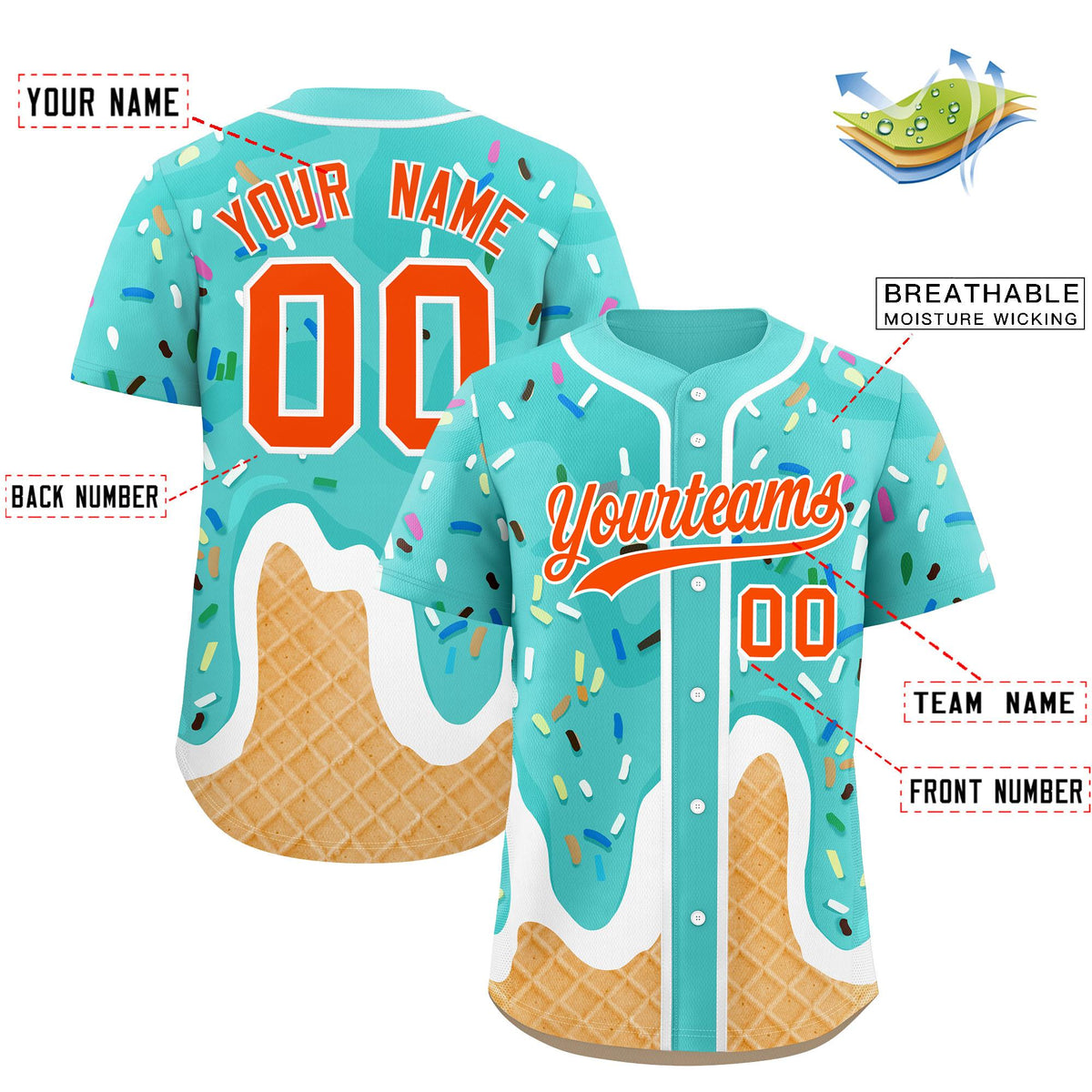 Custom Bright Green Ice Cream Cone Graffiti Pattern Fashion Authentic Baseball Jersey| KXKSHOP