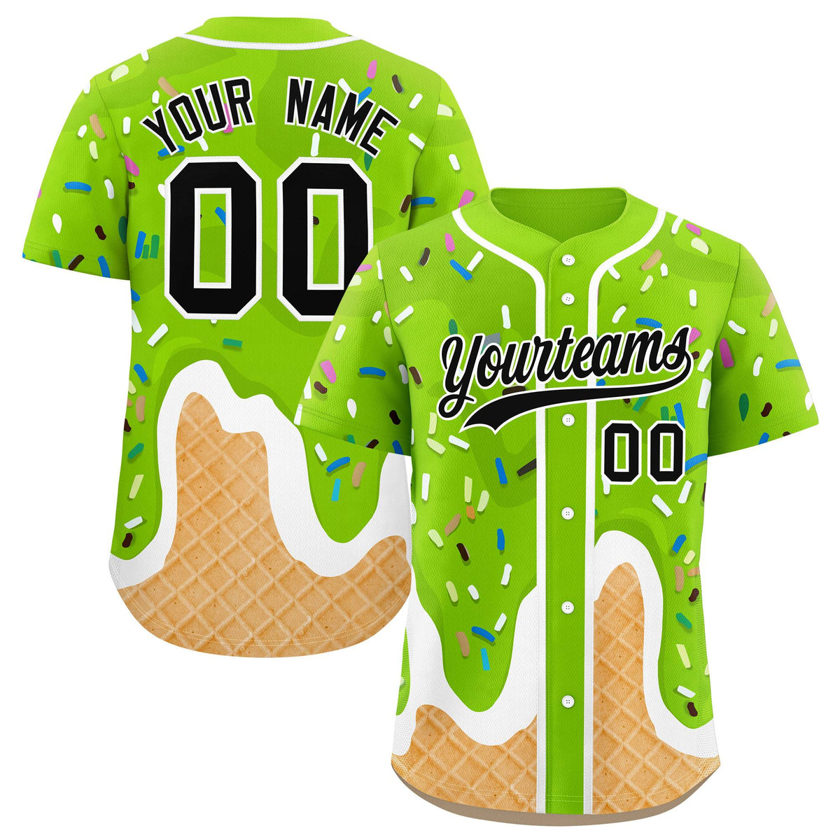 Custom Neon Green Ice Cream Cone Graffiti Pattern Fashion Authentic Baseball Jersey| KXKSHOP