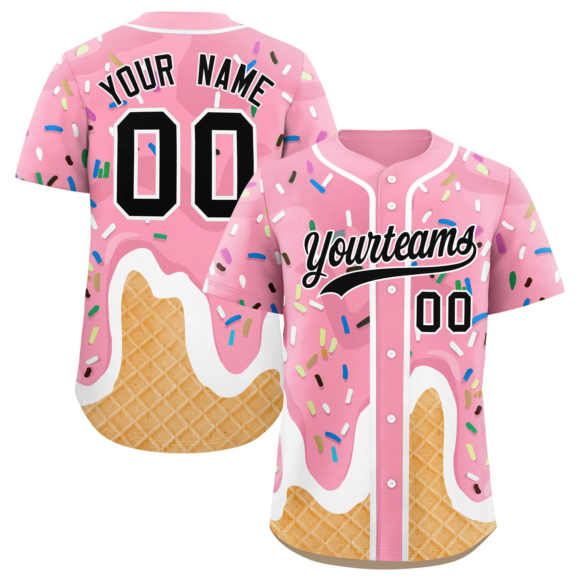 Custom Light Pink Ice Cream Cone Graffiti Pattern Fashion Authentic Baseball Jersey| KXKSHOP