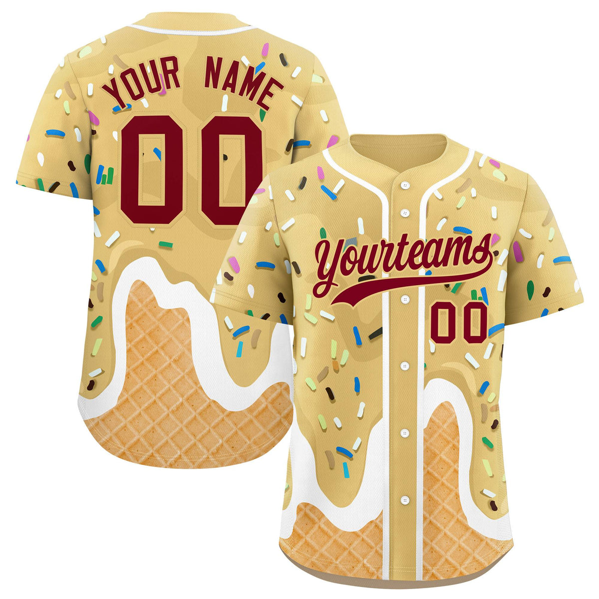 Custom Khaki Ice Cream Cone Graffiti Pattern Fashion Authentic Baseball Jersey| KXKSHOP