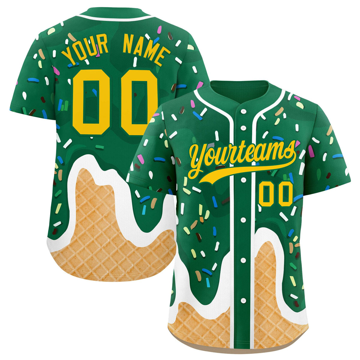 Custom Kelly Green Ice Cream Cone Graffiti Pattern Fashion Authentic Baseball Jersey| KXKSHOP