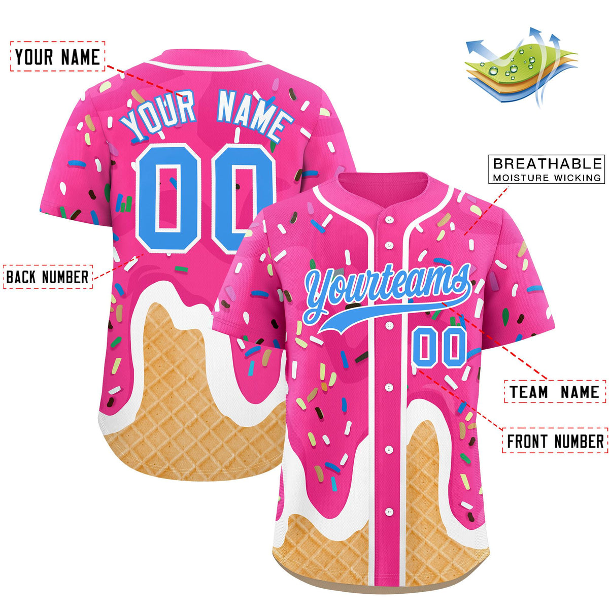 Custom Pink Ice Cream Cone Graffiti Pattern Fashion Authentic Baseball Jersey| KXKSHOP