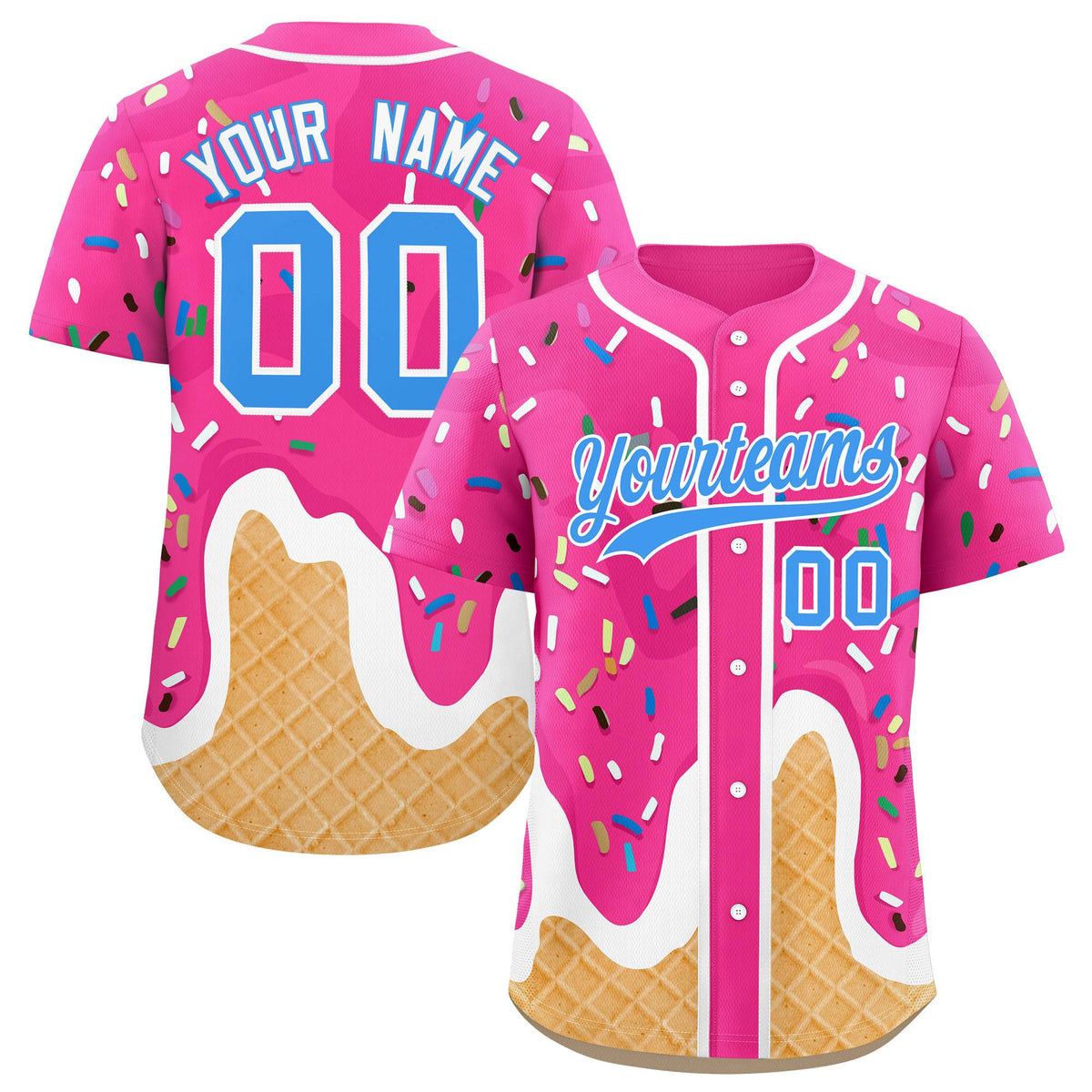 Custom Pink Ice Cream Cone Graffiti Pattern Fashion Authentic Baseball Jersey| KXKSHOP