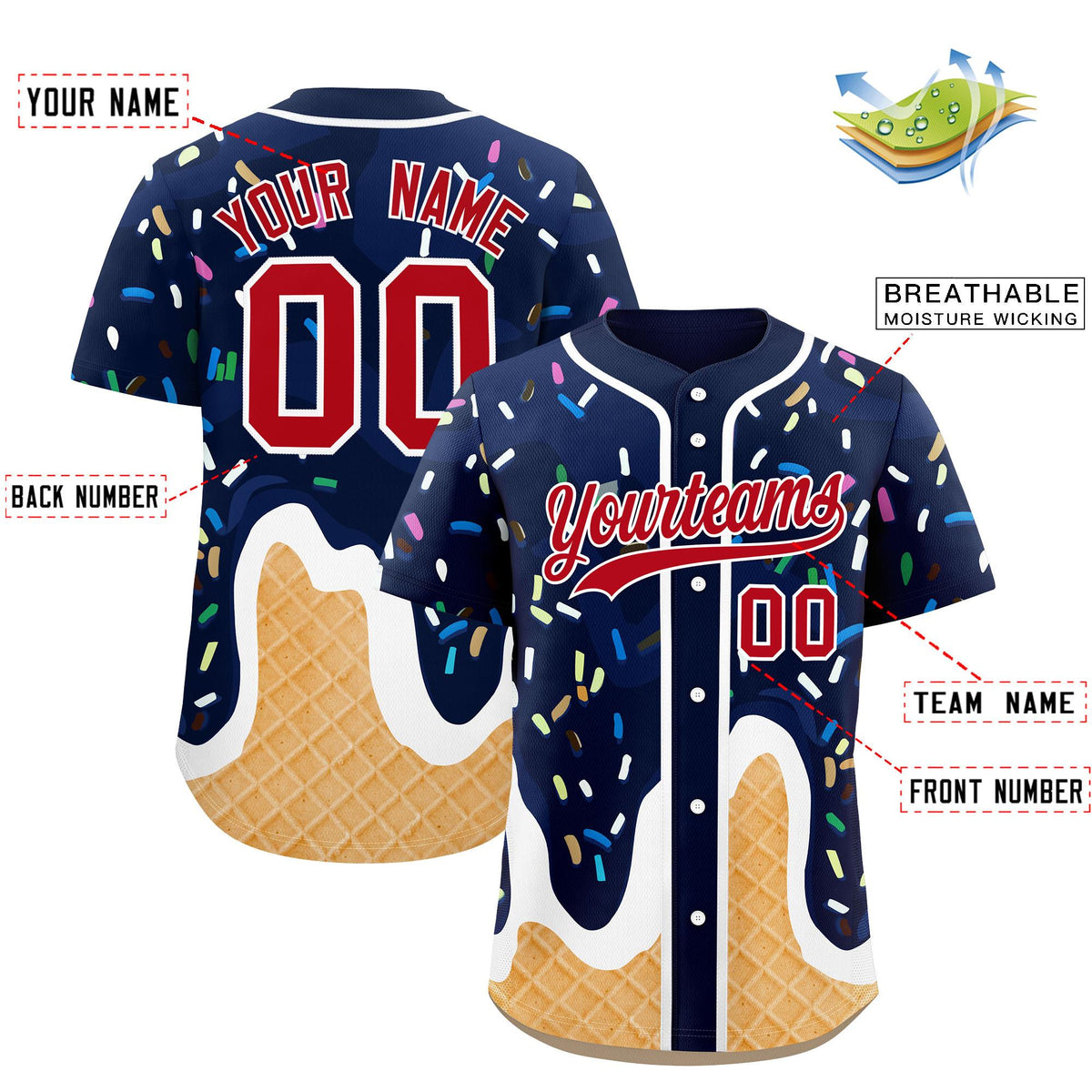 Custom Navy Ice Cream Cone Graffiti Pattern Fashion Authentic Baseball Jersey| KXKSHOP