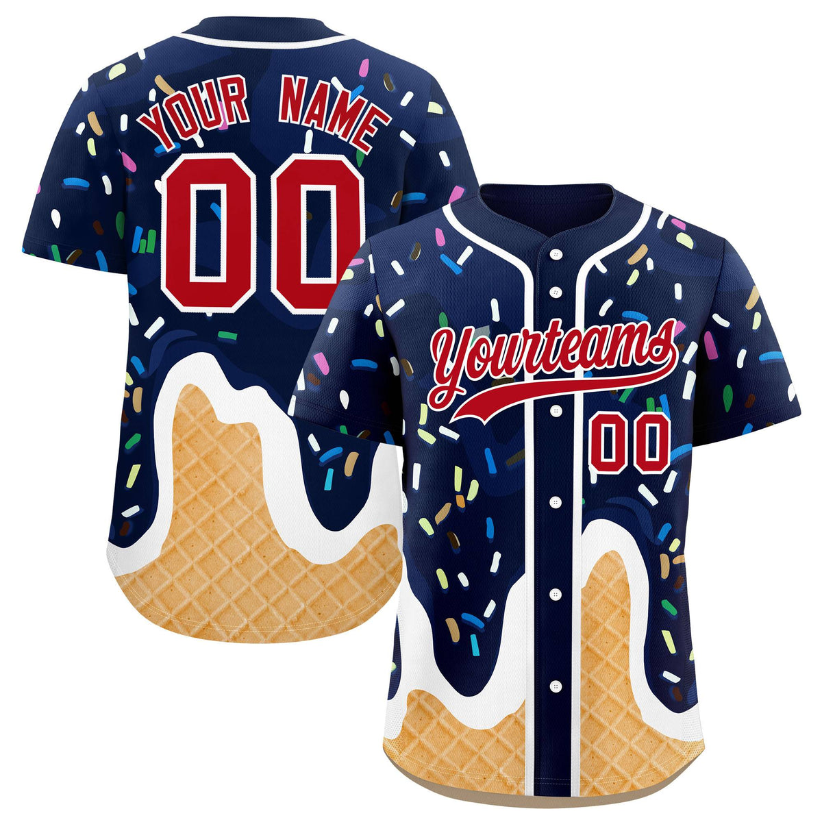 Custom Navy Ice Cream Cone Graffiti Pattern Fashion Authentic Baseball Jersey| KXKSHOP