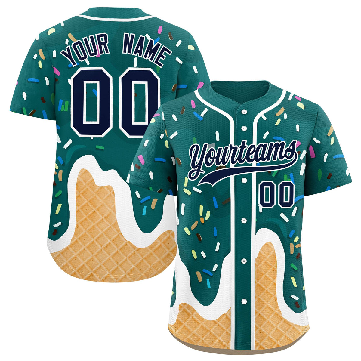 Custom Aqua Ice Cream Cone Graffiti Pattern Fashion Authentic Baseball Jersey| KXKSHOP