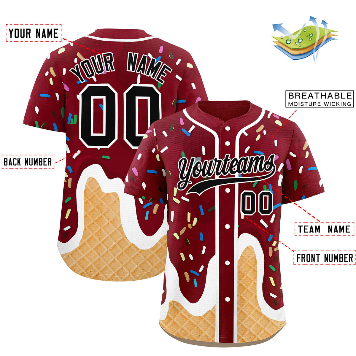 Custom Crimson Ice Cream Cone Graffiti Pattern Fashion Authentic Baseball Jersey| KXKSHOP