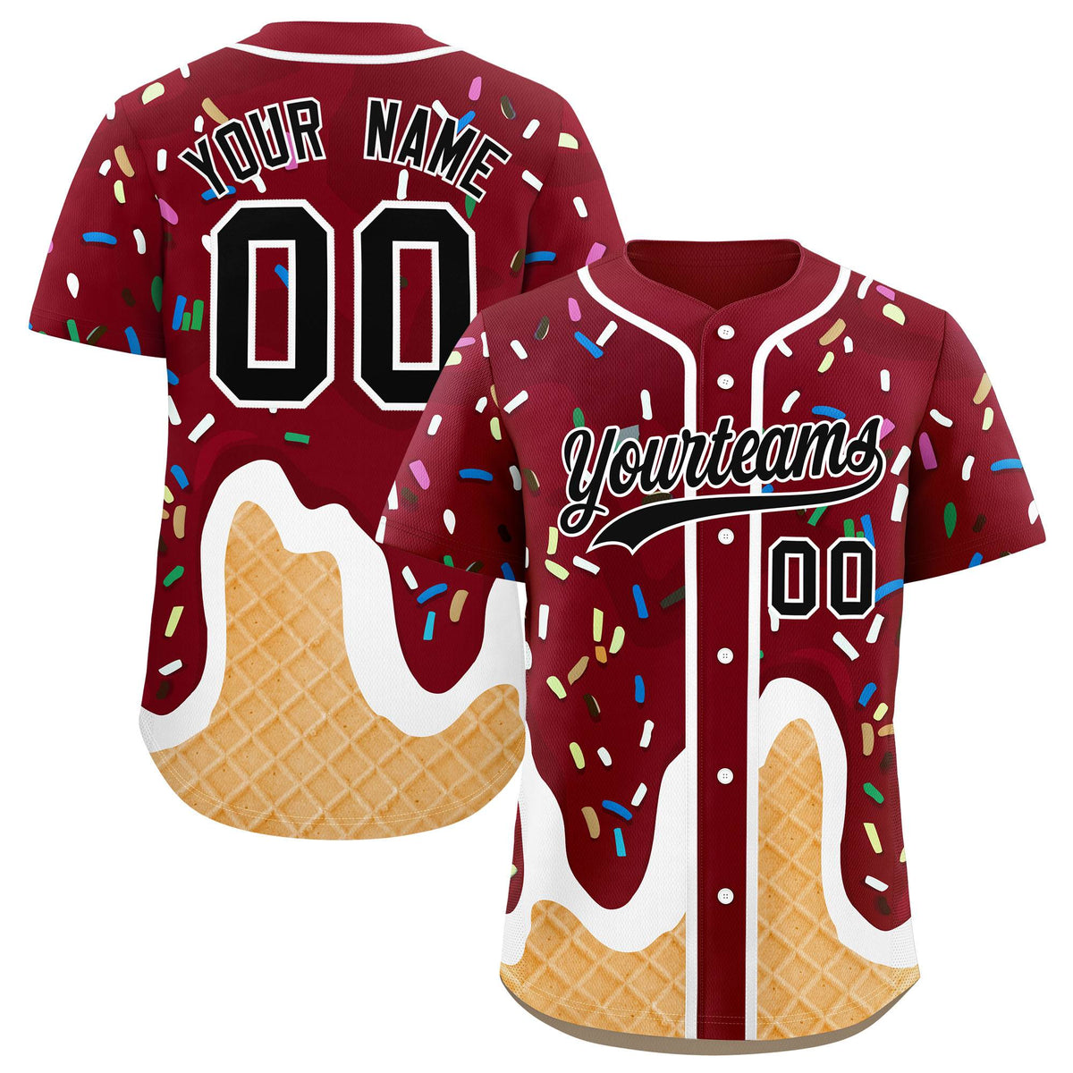 Custom Crimson Ice Cream Cone Graffiti Pattern Fashion Authentic Baseball Jersey| KXKSHOP