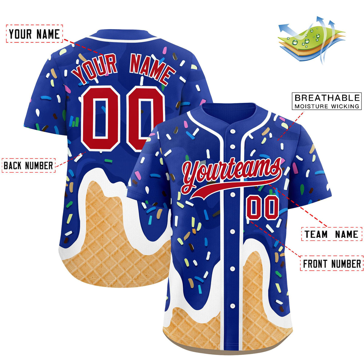 Custom Royal Ice Cream Cone Graffiti Pattern Fashion Authentic Baseball Jersey| KXKSHOP