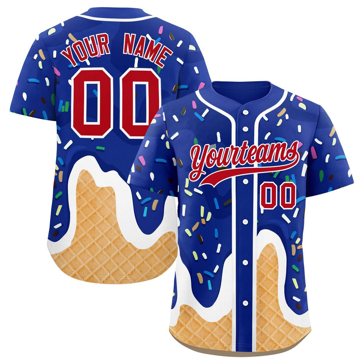 Custom Royal Ice Cream Cone Graffiti Pattern Fashion Authentic Baseball Jersey| KXKSHOP