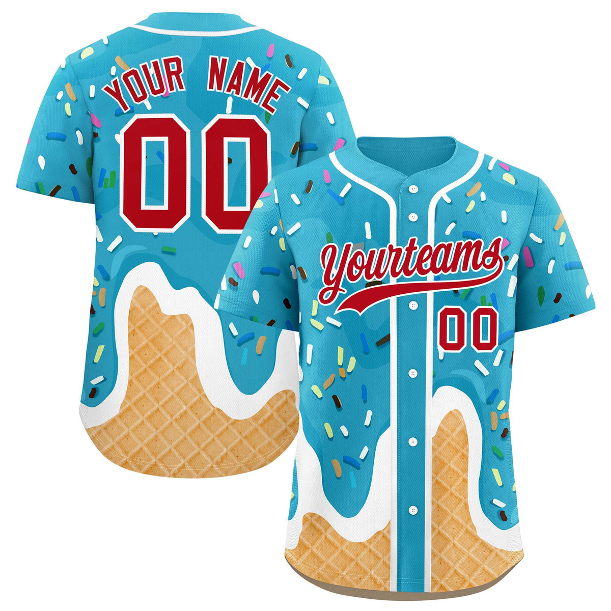 Custom Sky Blue Ice Cream Cone Graffiti Pattern Fashion Authentic Baseball Jersey| KXKSHOP