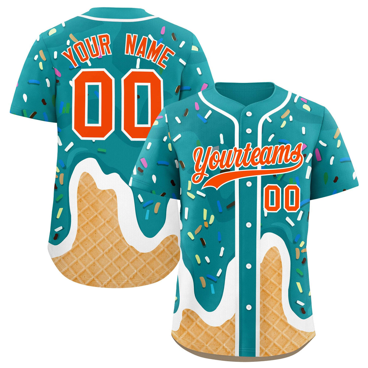 Custom Aqua Ice Cream Cone Graffiti Pattern Fashion Authentic Baseball Jersey| KXKSHOP