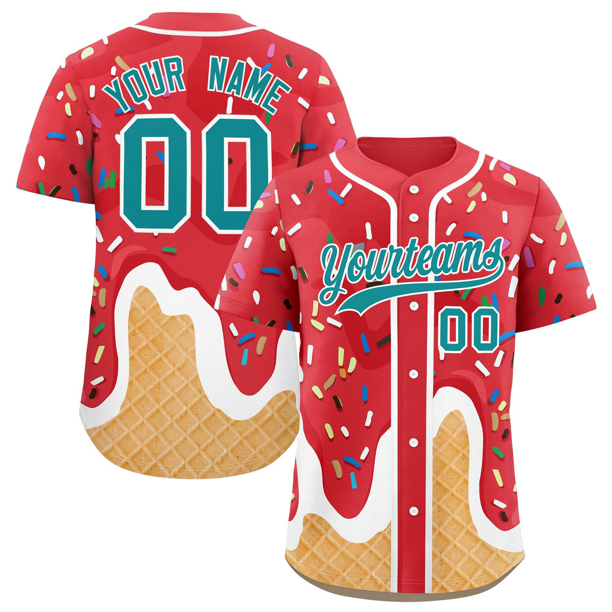 Custom Light Red Ice Cream Cone Graffiti Pattern Fashion Authentic Baseball Jersey| KXKSHOP