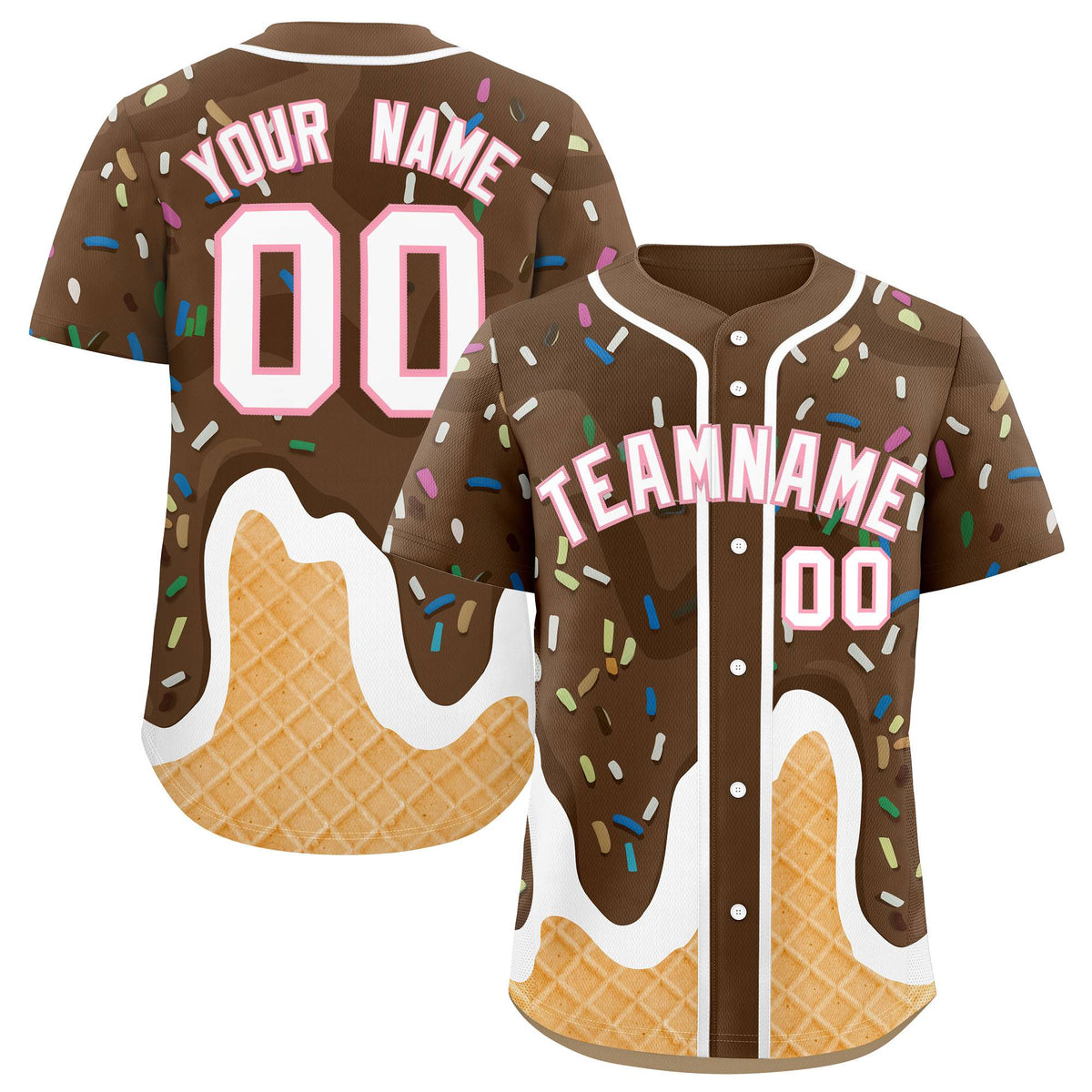 Custom Brown Ice Cream Cone Graffiti Pattern Fashion Authentic Baseball Jersey| KXKSHOP