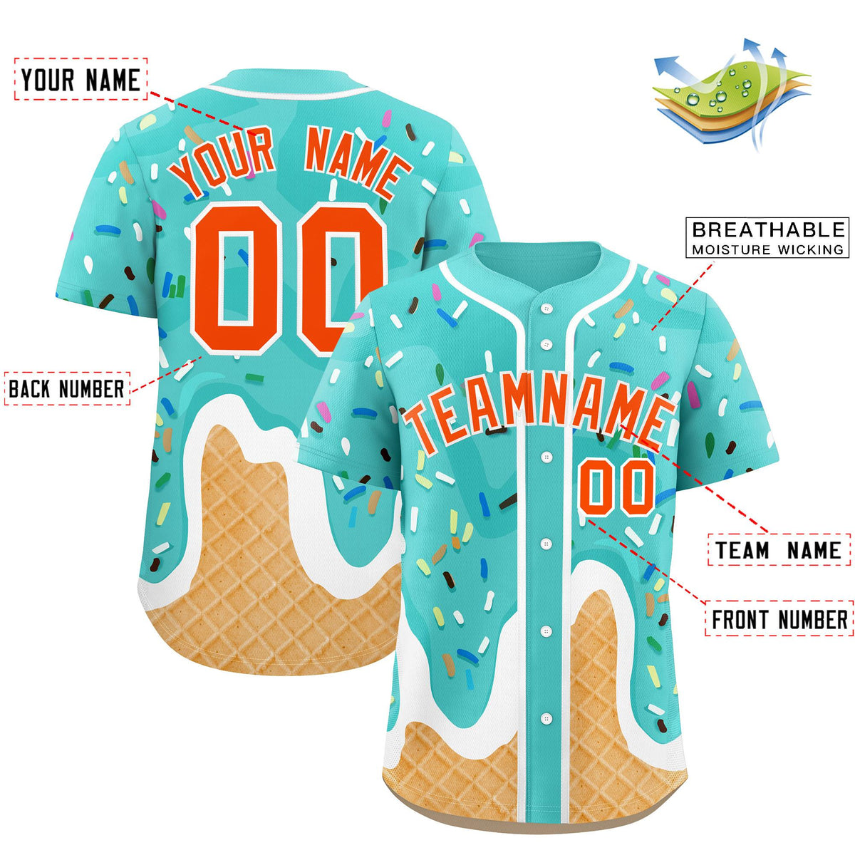 Custom Bright Green Ice Cream Cone Graffiti Pattern Fashion Authentic Baseball Jersey| KXKSHOP