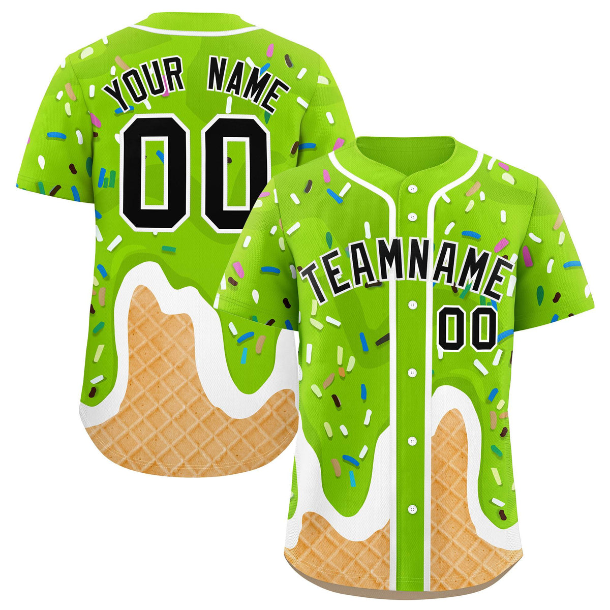 Custom Neon Green Ice Cream Cone Graffiti Pattern Fashion Authentic Baseball Jersey| KXKSHOP