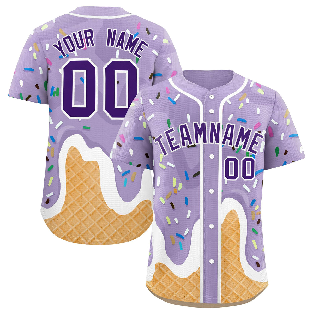 Custom Light Purple Ice Cream Cone Graffiti Pattern Fashion Authentic Baseball Jersey| KXKSHOP