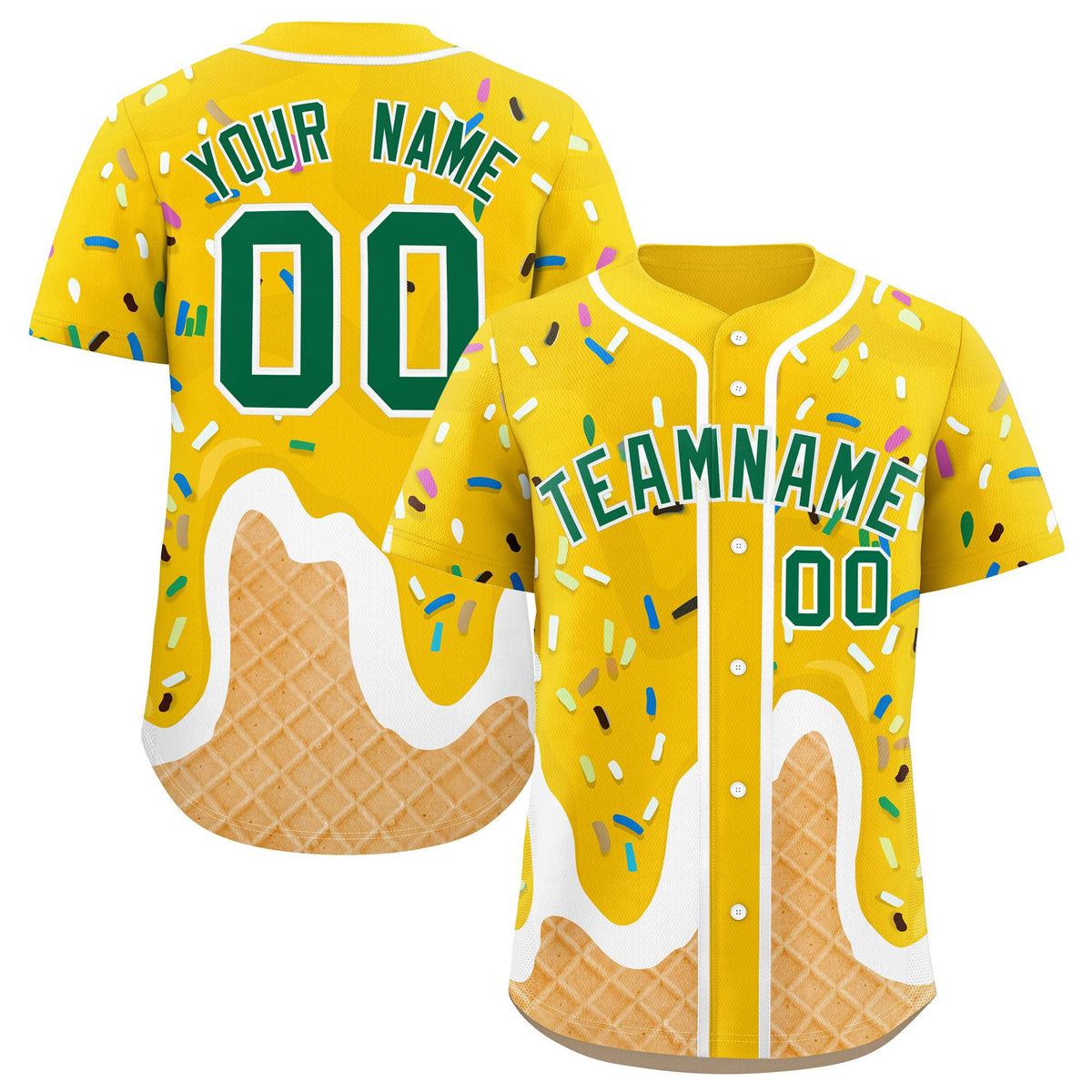 Custom Gold Ice Cream Cone Graffiti Pattern Fashion Authentic Baseball Jersey| KXKSHOP